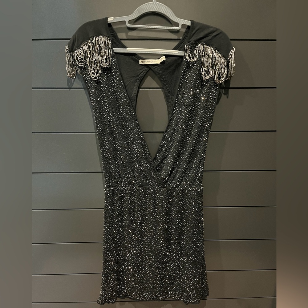 Garner grace beaded black mini dress